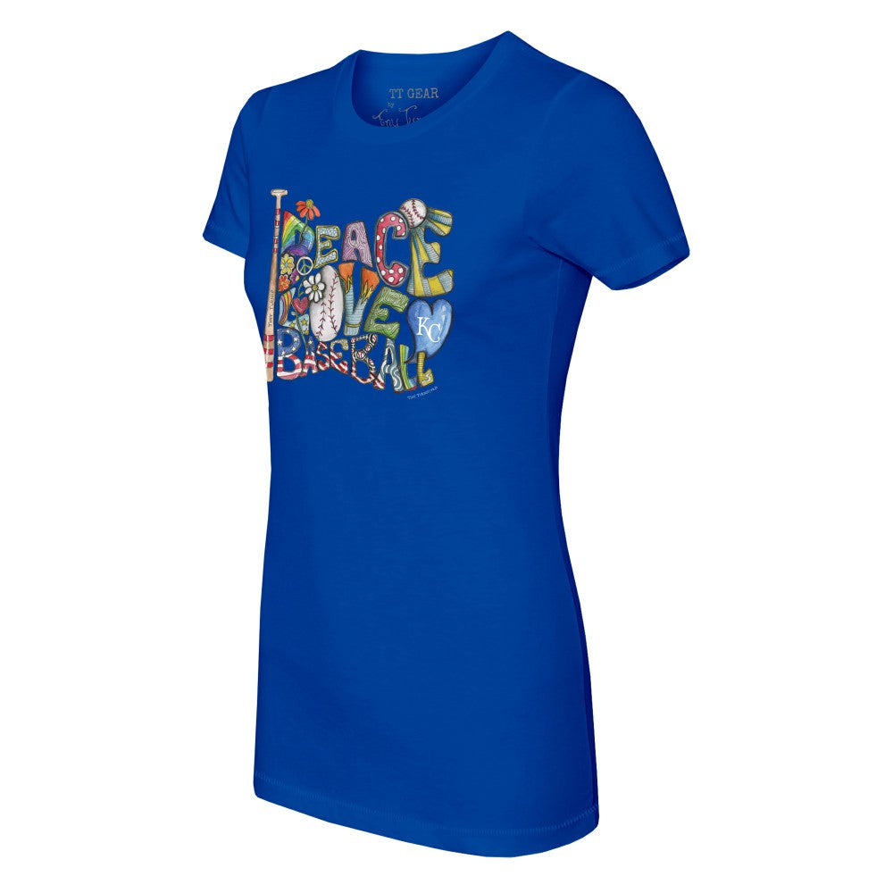 Kansas City Royals Tiny Turnip Women's Peace Love Baseball Fitted T-Shirt Royal