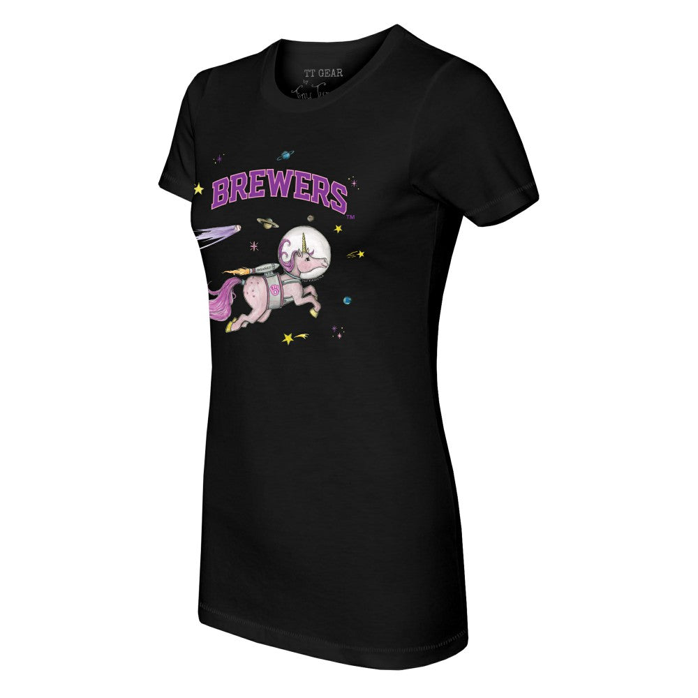 Milwaukee Brewers Tiny Turnip Women's Space Unicorn T-Shirt Black