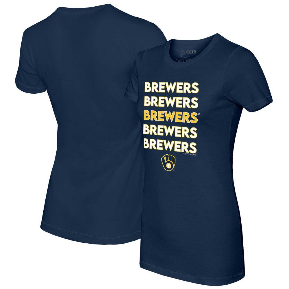 Milwaukee Brewers Tiny Turnip Women's Stacked T-Shirt Navy