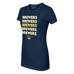Milwaukee Brewers Tiny Turnip Women's Stacked T-Shirt Navy