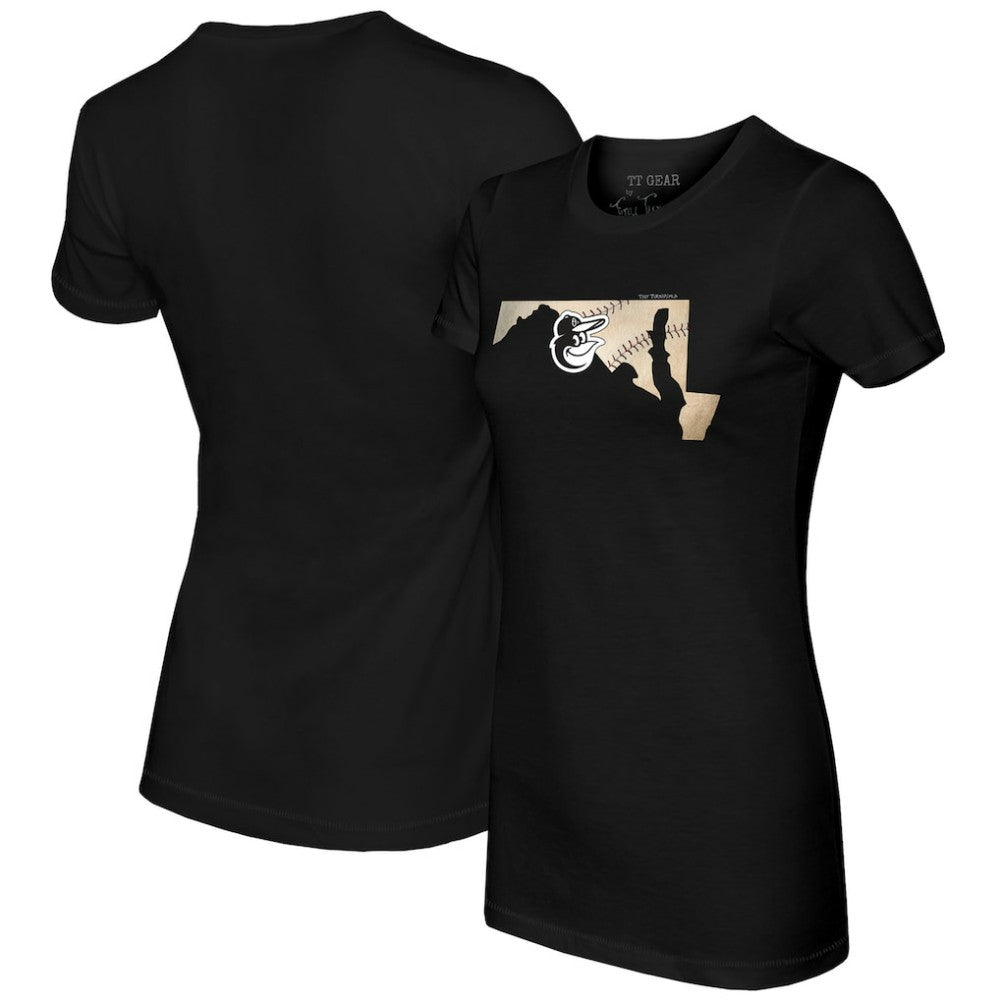 Baltimore Orioles Tiny Turnip Women's State Outline T-Shirt Black