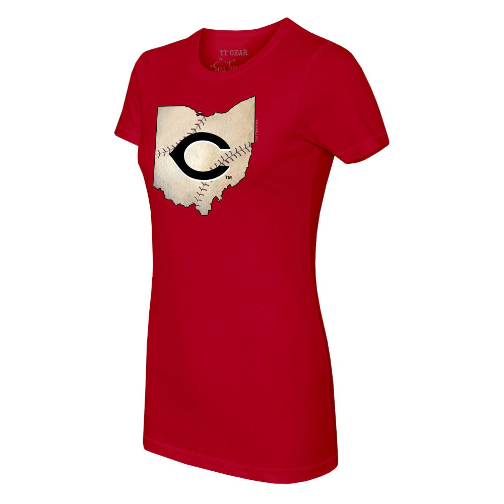 Cincinnati Reds Tiny Turnip Women's State Outline T-Shirt Red