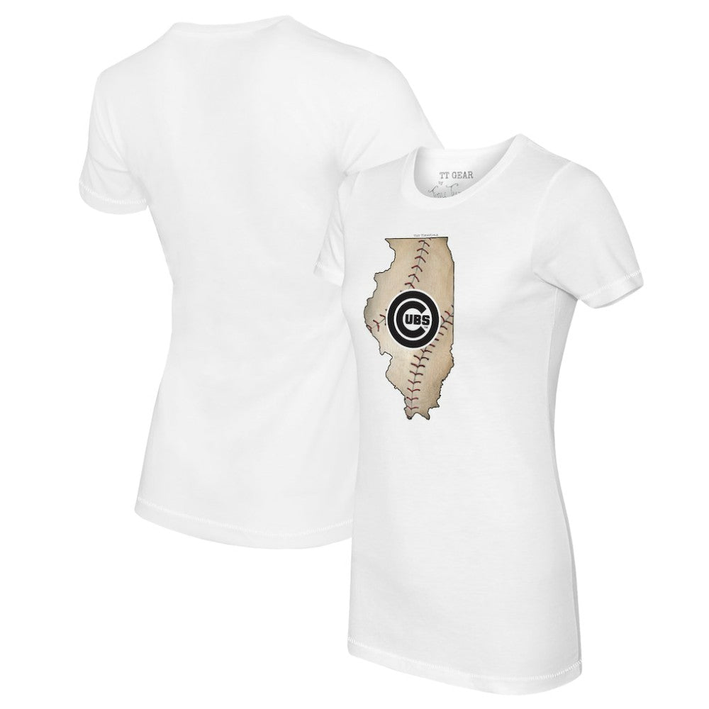 Chicago Cubs Tiny Turnip Women's State Outline T-Shirt White
