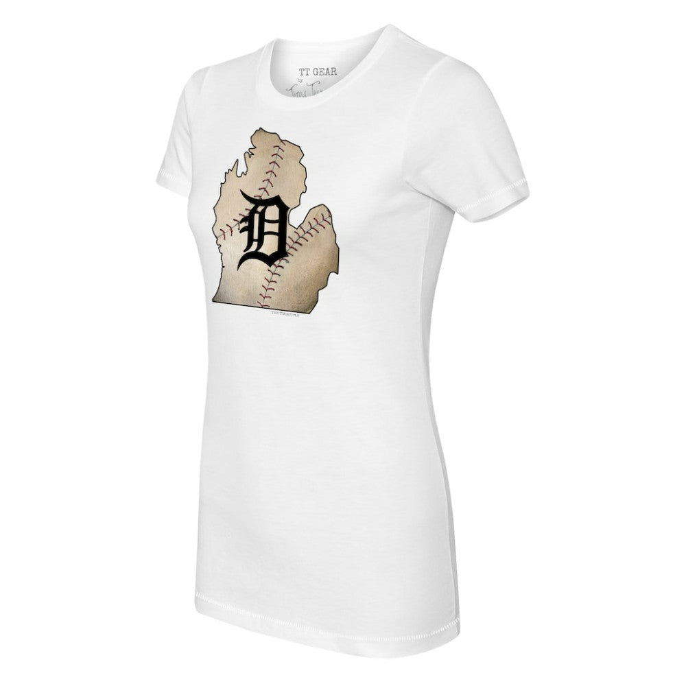 Detroit Tigers Tiny Turnip Women's State Outline T-Shirt White