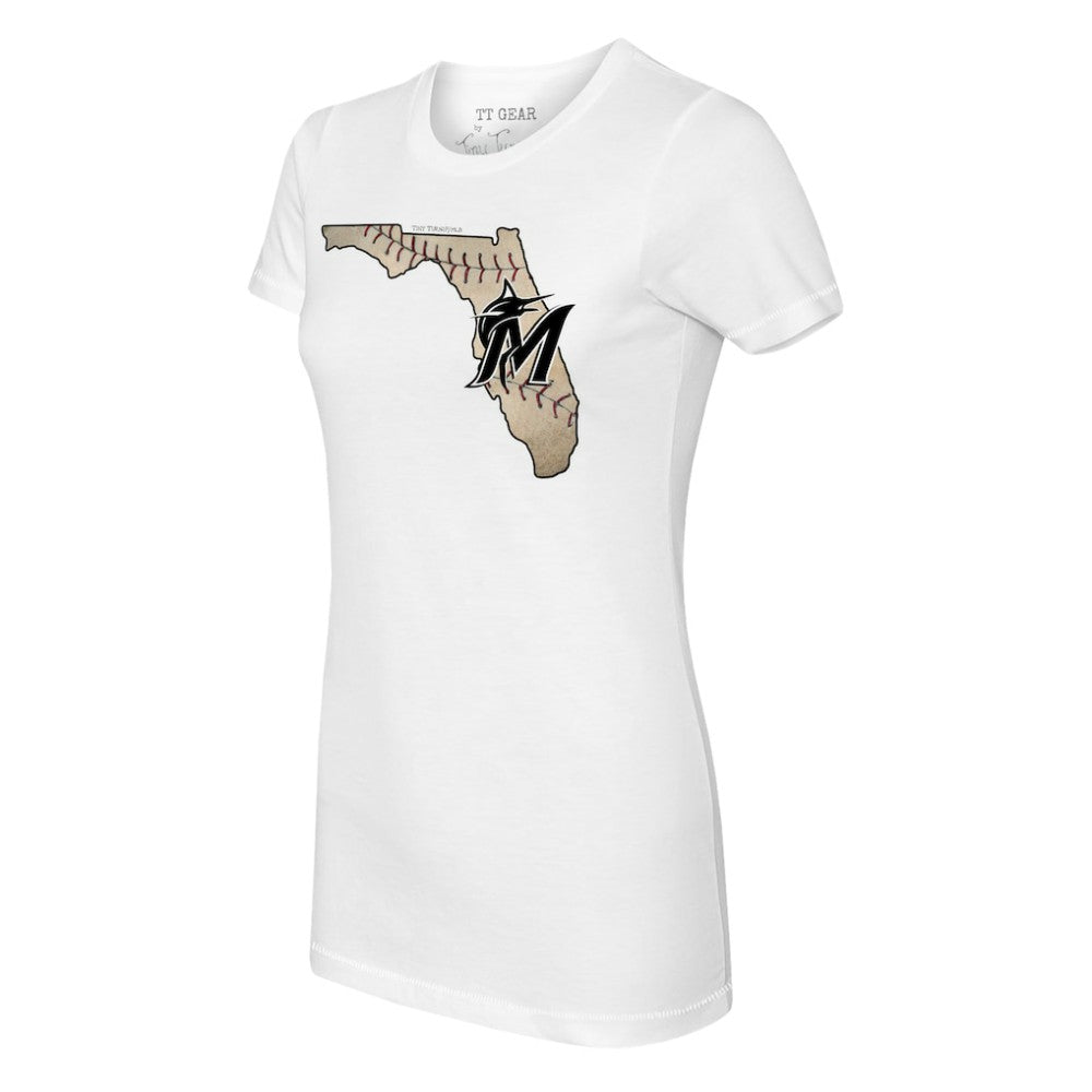Miami Marlins Tiny Turnip Women's State Outline T-Shirt White