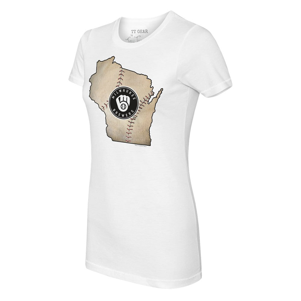 Milwaukee Brewers Tiny Turnip Women's State Outline T-Shirt White