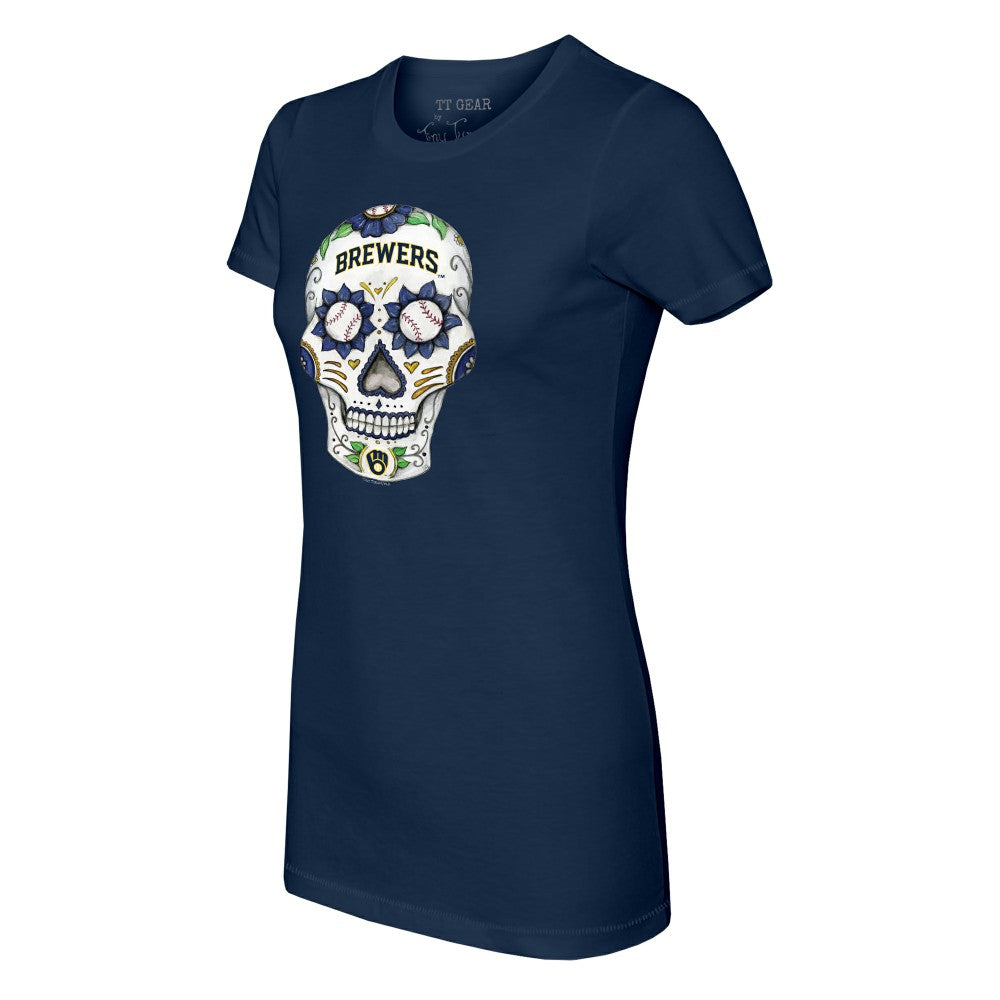 Milwaukee Brewers Tiny Turnip Women's Sugar Skull T-Shirt Navy