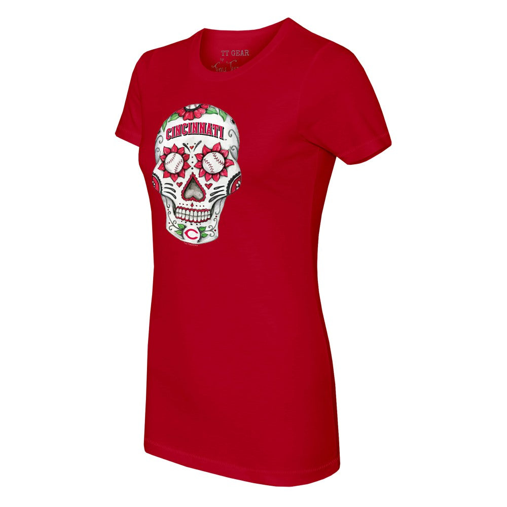 Cincinnati Reds Tiny Turnip Women's Sugar Skull T-Shirt Red