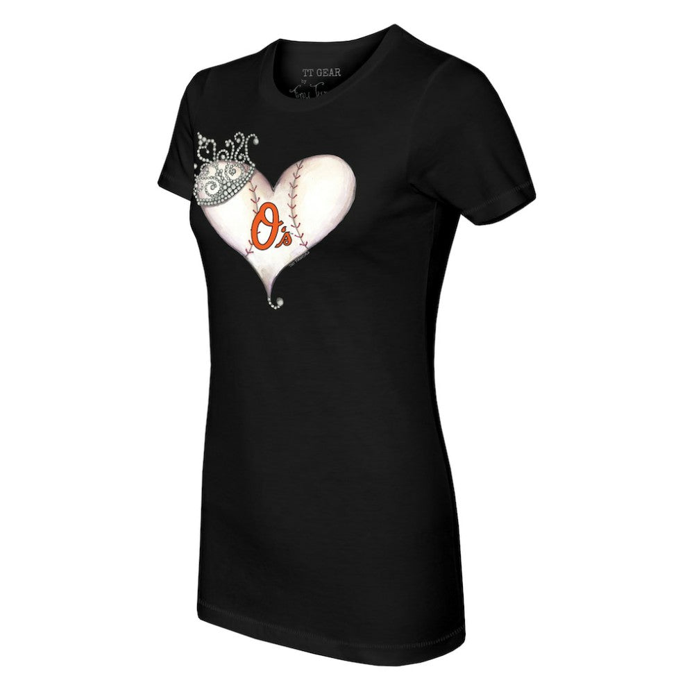 Baltimore Orioles Tiny Turnip Women's Tiara Heart T-Shirt Black