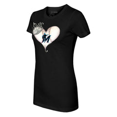 Miami Marlins Tiny Turnip Women's Tiara Heart T-Shirt Black