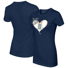 Seattle Mariners Tiny Turnip Women's Tiara Heart T-Shirt Navy