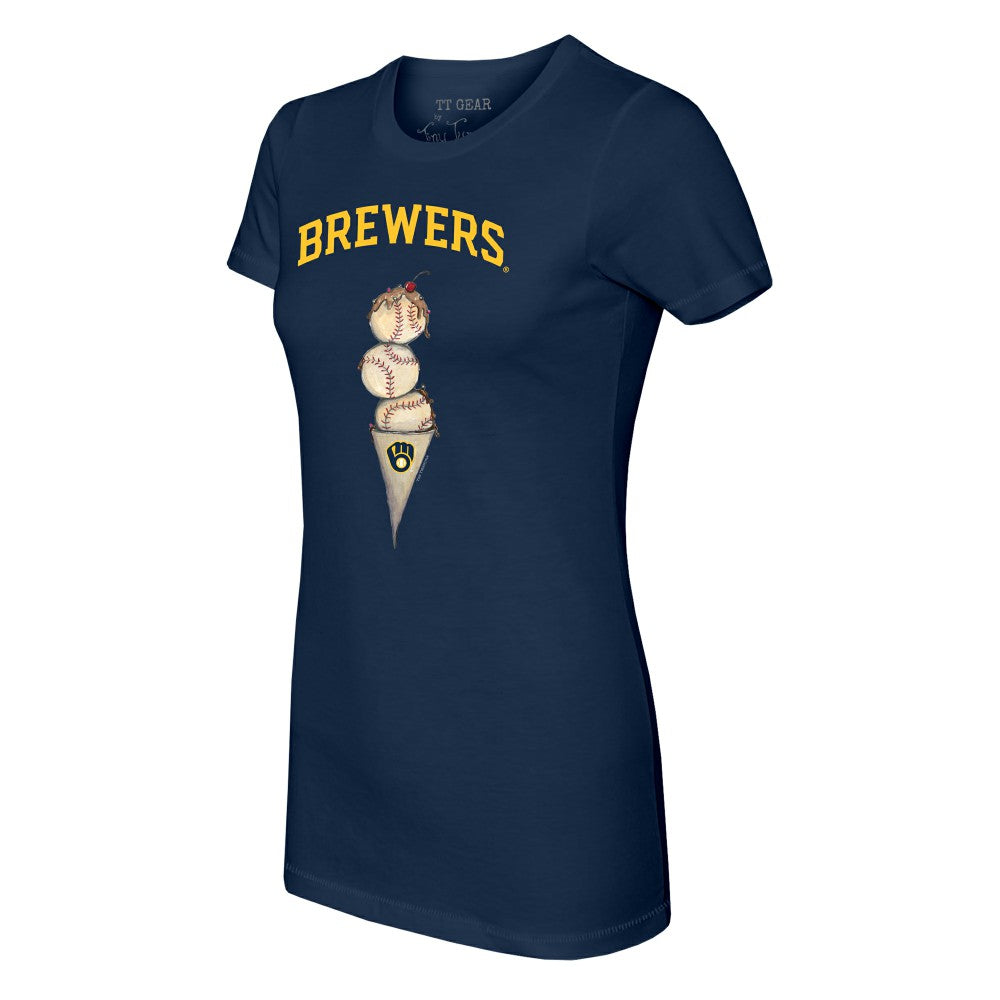 Milwaukee Brewers Tiny Turnip Women's Triple Scoop T-Shirt Navy