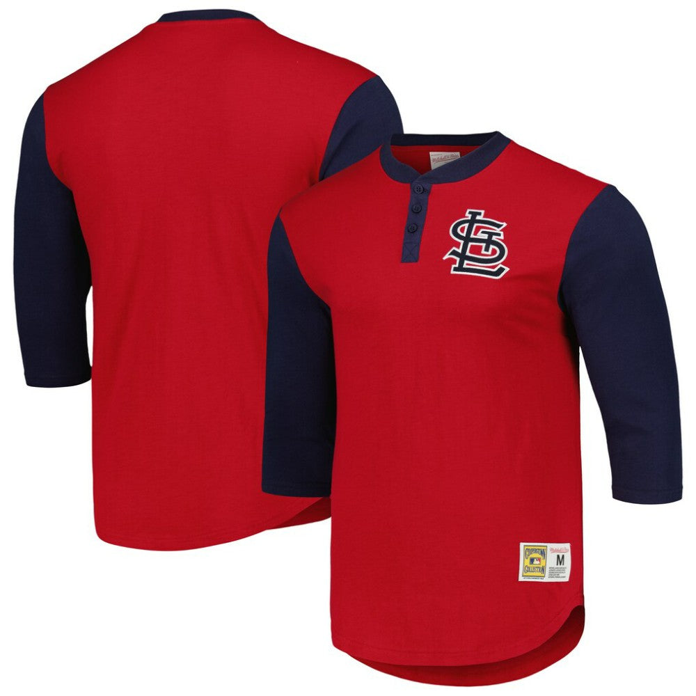 St. Louis Cardinals Cooperstown Collection Legendary Slub Henley 3/4-Sleeve T-Shirt Red