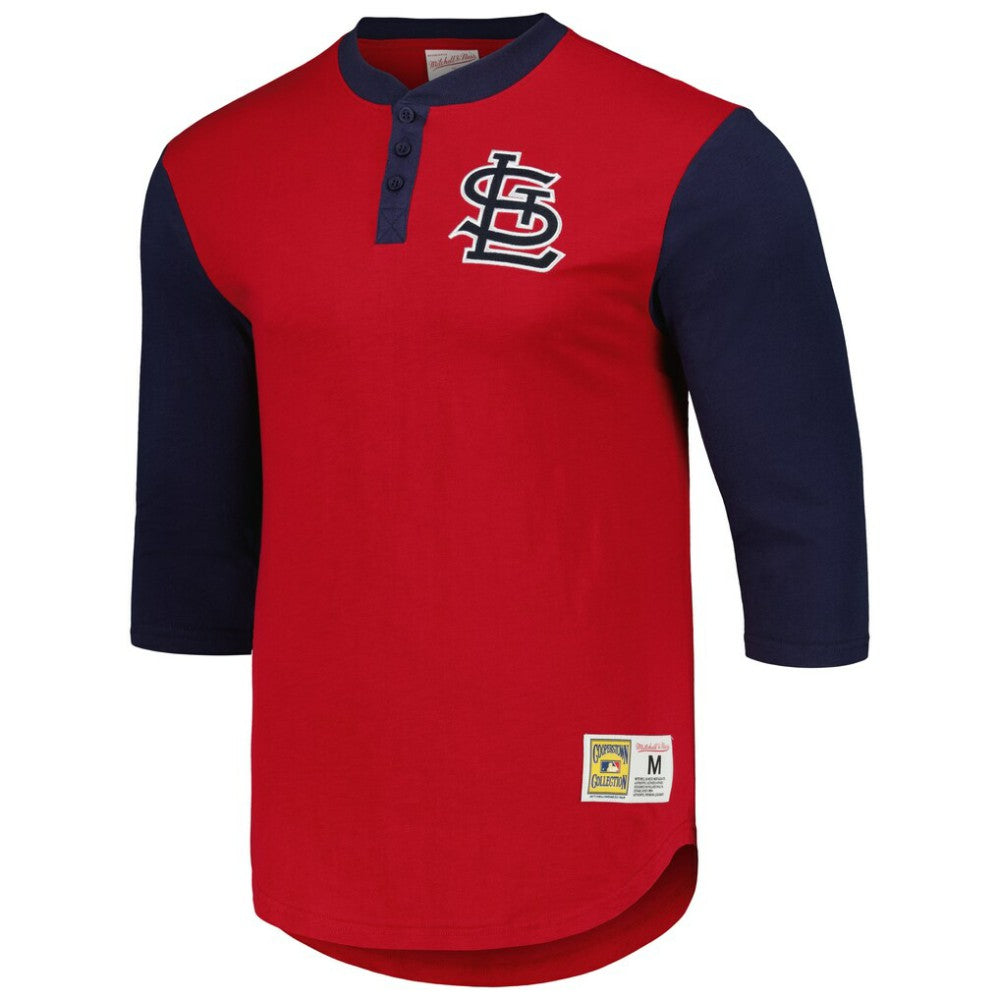 St. Louis Cardinals Cooperstown Collection Legendary Slub Henley 3/4-Sleeve T-Shirt Red