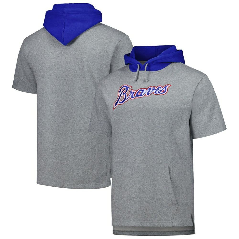 Atlanta Braves Postgame Short Sleeve Pullover Hoodie Heather Gray