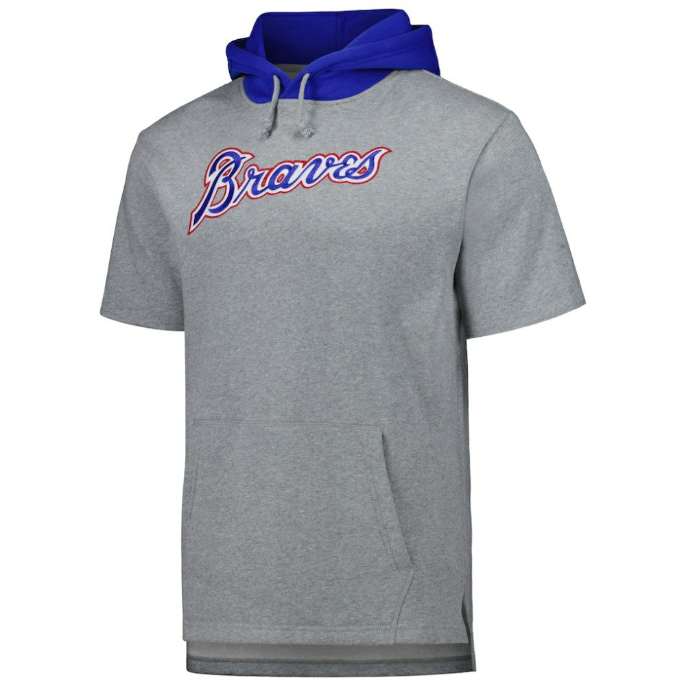Atlanta Braves Postgame Short Sleeve Pullover Hoodie Heather Gray