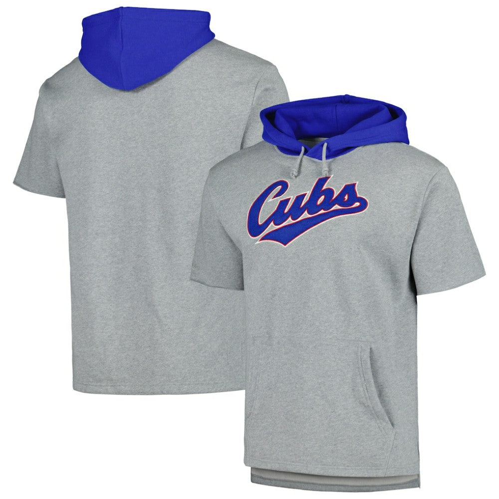 Chicago Cubs Postgame Short Sleeve Pullover Hoodie Heather Gray