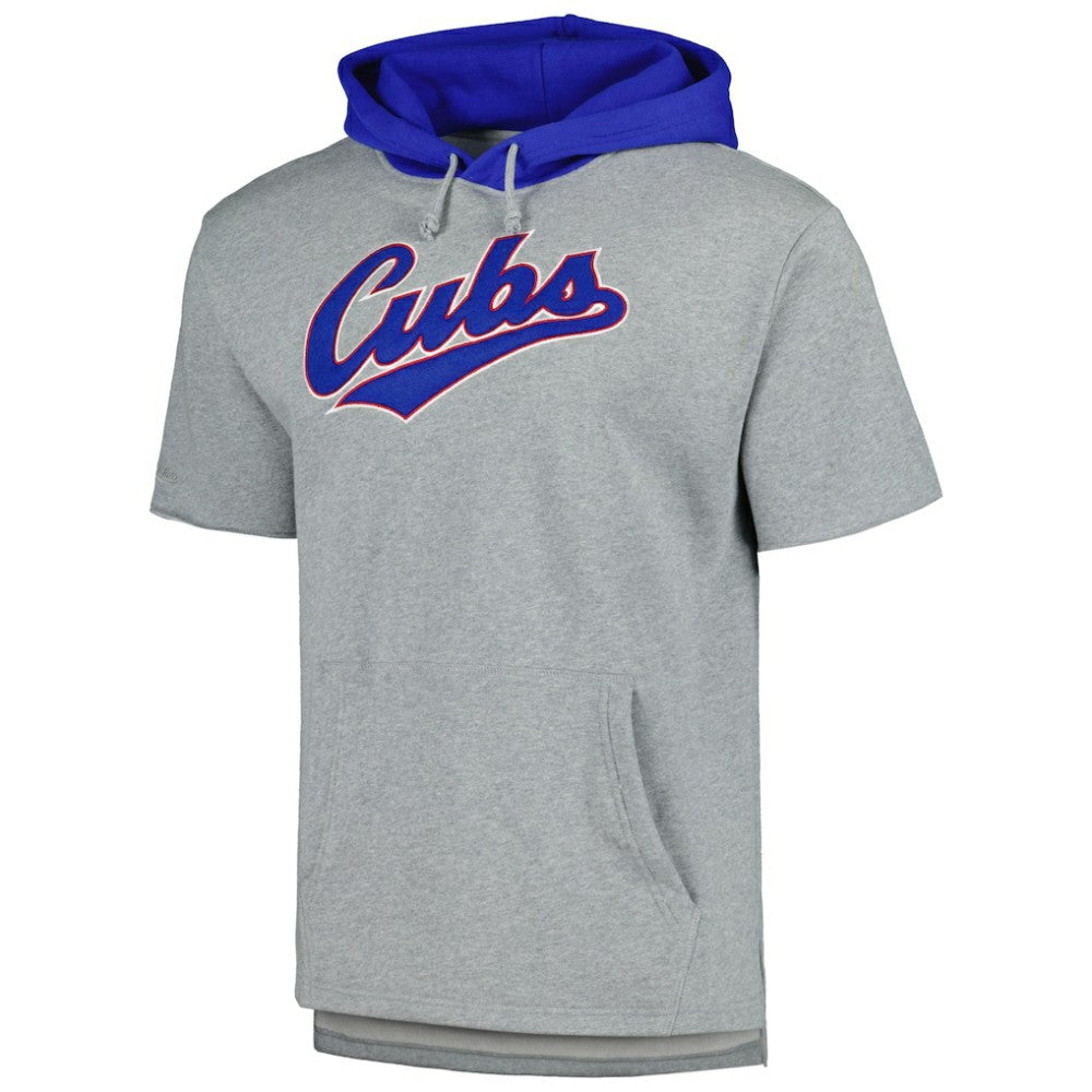 Chicago Cubs Postgame Short Sleeve Pullover Hoodie Heather Gray