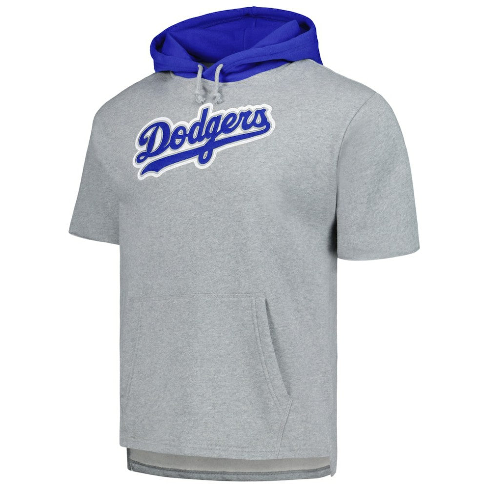 Los Angeles Dodgers Postgame Short Sleeve Pullover Hoodie Heather Gray