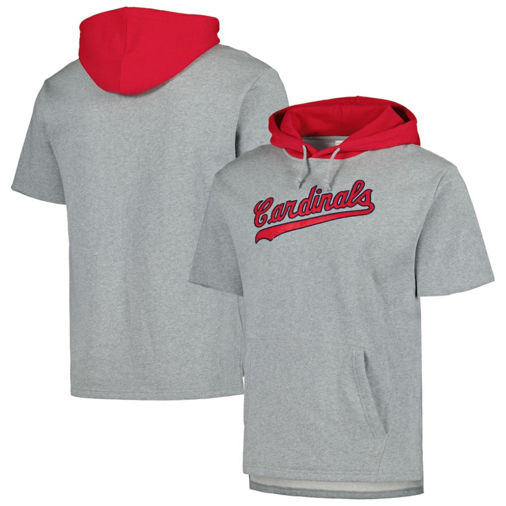 St. Louis Cardinals Postgame Short Sleeve Pullover Hoodie Heather Gray
