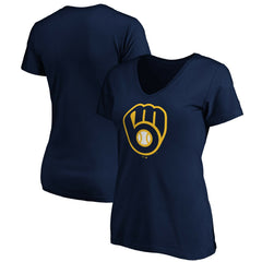 Milwaukee Brewers Women's Core Official Primary Logo V-Neck T-Shirt Navy