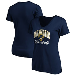 Milwaukee Brewers Women's Core Victory Script V-Neck T-Shirt Navy