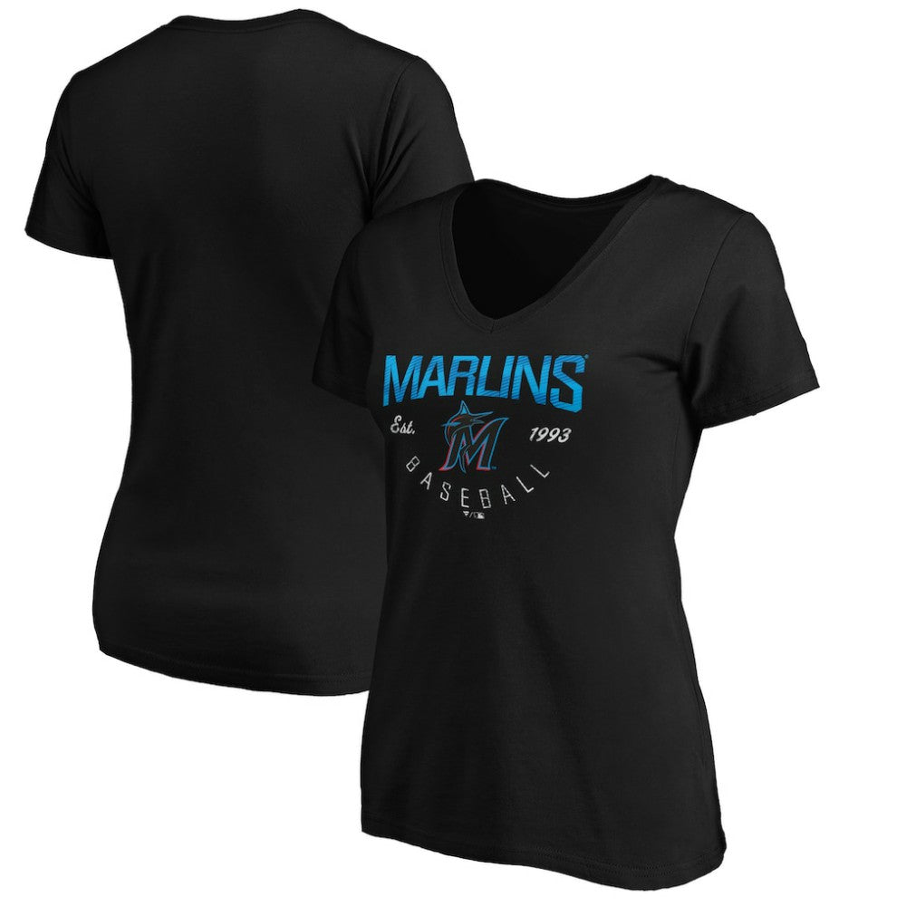 Miami Marlins Women's Core Live For It V-Neck T-Shirt Black