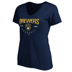 Milwaukee Brewers Women's Core Live For It V-Neck T-Shirt Navy