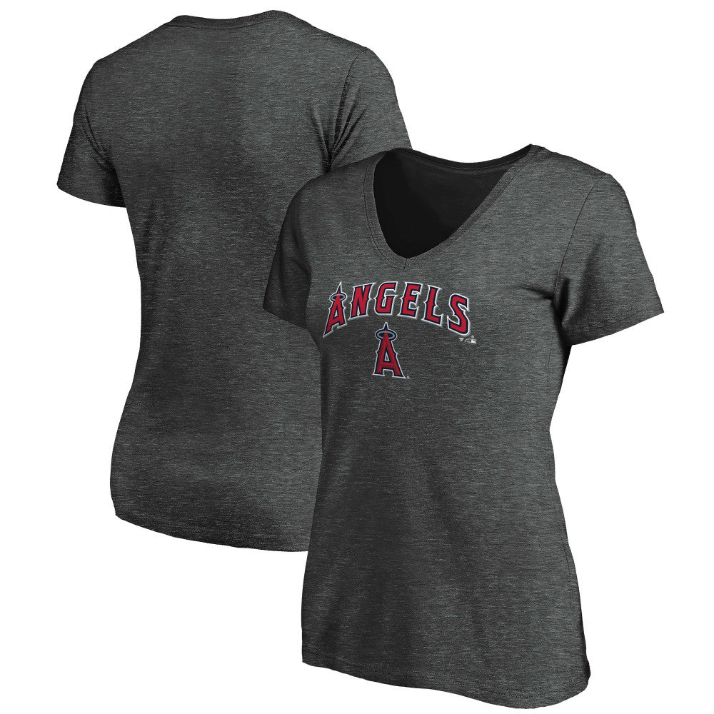 Los Angeles Angels Women's Core Team Lock Up V-Neck T-Shirt Charcoal