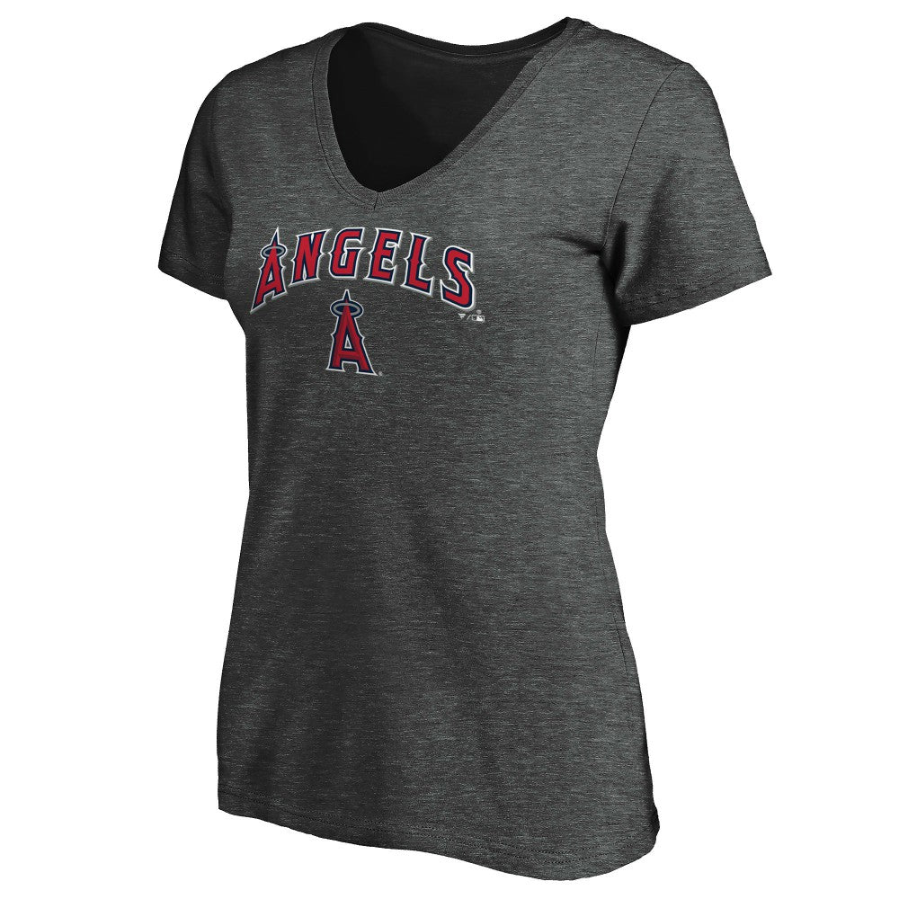 Los Angeles Angels Women's Core Team Lock Up V-Neck T-Shirt Charcoal