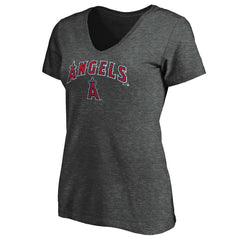 Los Angeles Angels Women's Core Team Lock Up V-Neck T-Shirt Charcoal