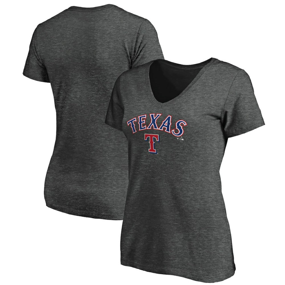 Texas Rangers Women's Core Team Lock Up Wordmark V-Neck T-Shirt Charcoal