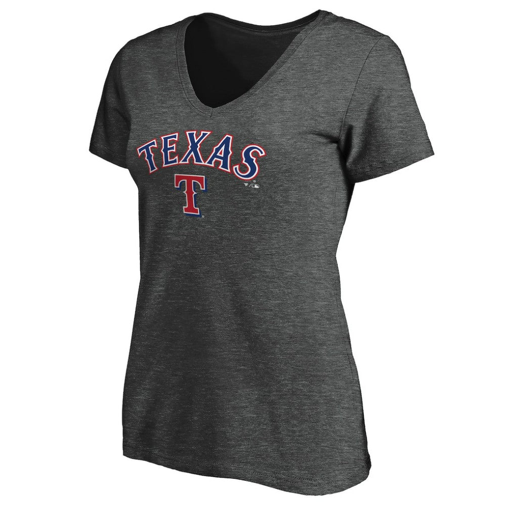 Texas Rangers Women's Core Team Lock Up Wordmark V-Neck T-Shirt Charcoal