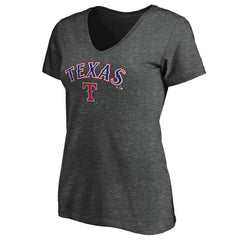 Texas Rangers Women's Core Team Lock Up Wordmark V-Neck T-Shirt Charcoal