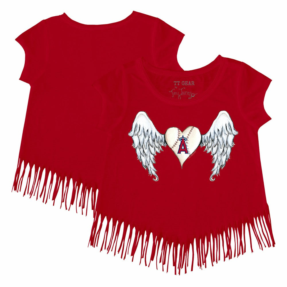 Los Angeles Angels Tiny Turnip Girls Youth Angel Wings Fringe T-Shirt Red