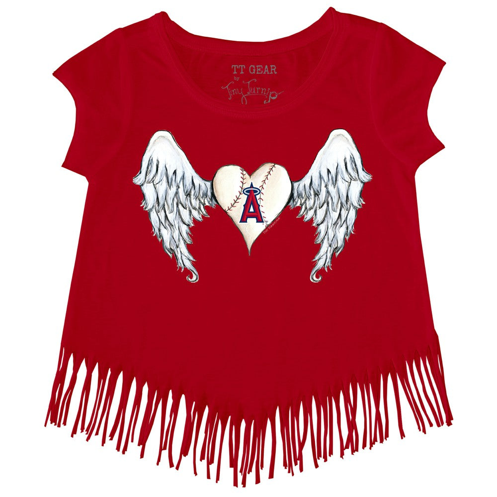 Los Angeles Angels Tiny Turnip Girls Youth Angel Wings Fringe T-Shirt Red