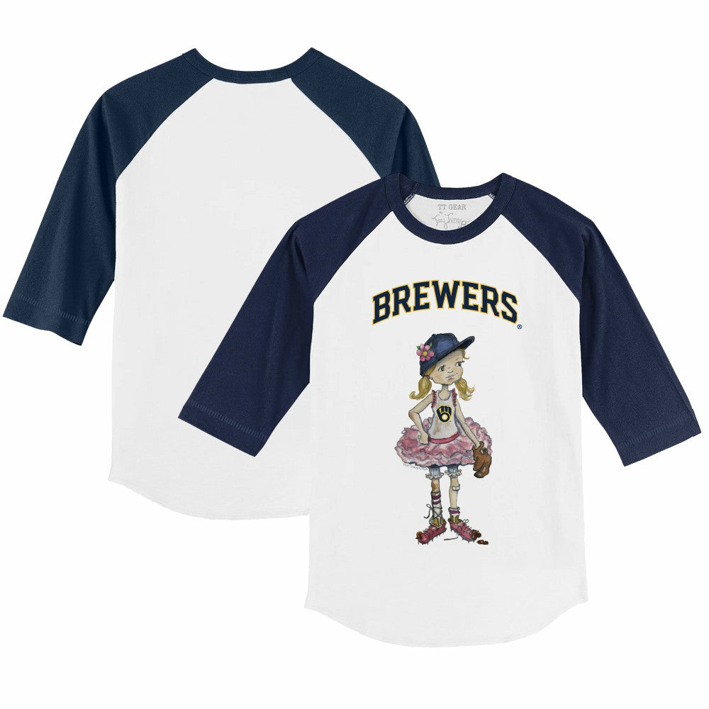 Milwaukee Brewers Tiny Turnip Youth Babes 3/4-Sleeve Raglan T-Shirt White/Navy