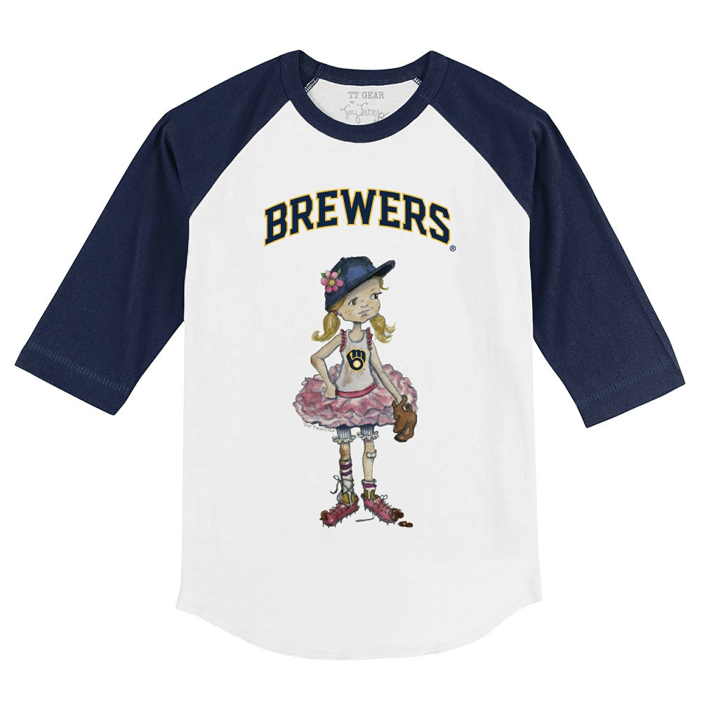 Milwaukee Brewers Tiny Turnip Youth Babes 3/4-Sleeve Raglan T-Shirt White/Navy
