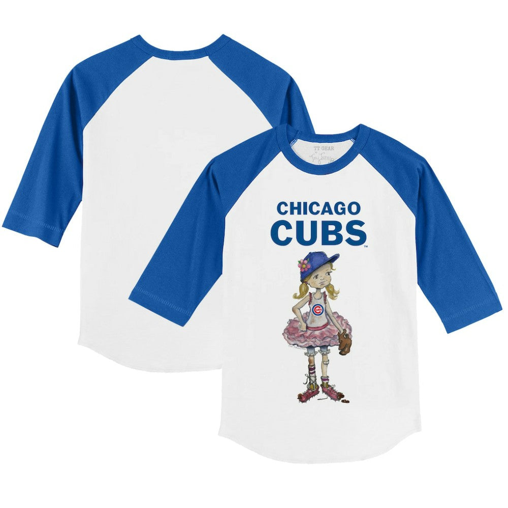 Chicago Cubs Tiny Turnip Youth Babes 3/4-Sleeve Raglan T-Shirt White/Royal