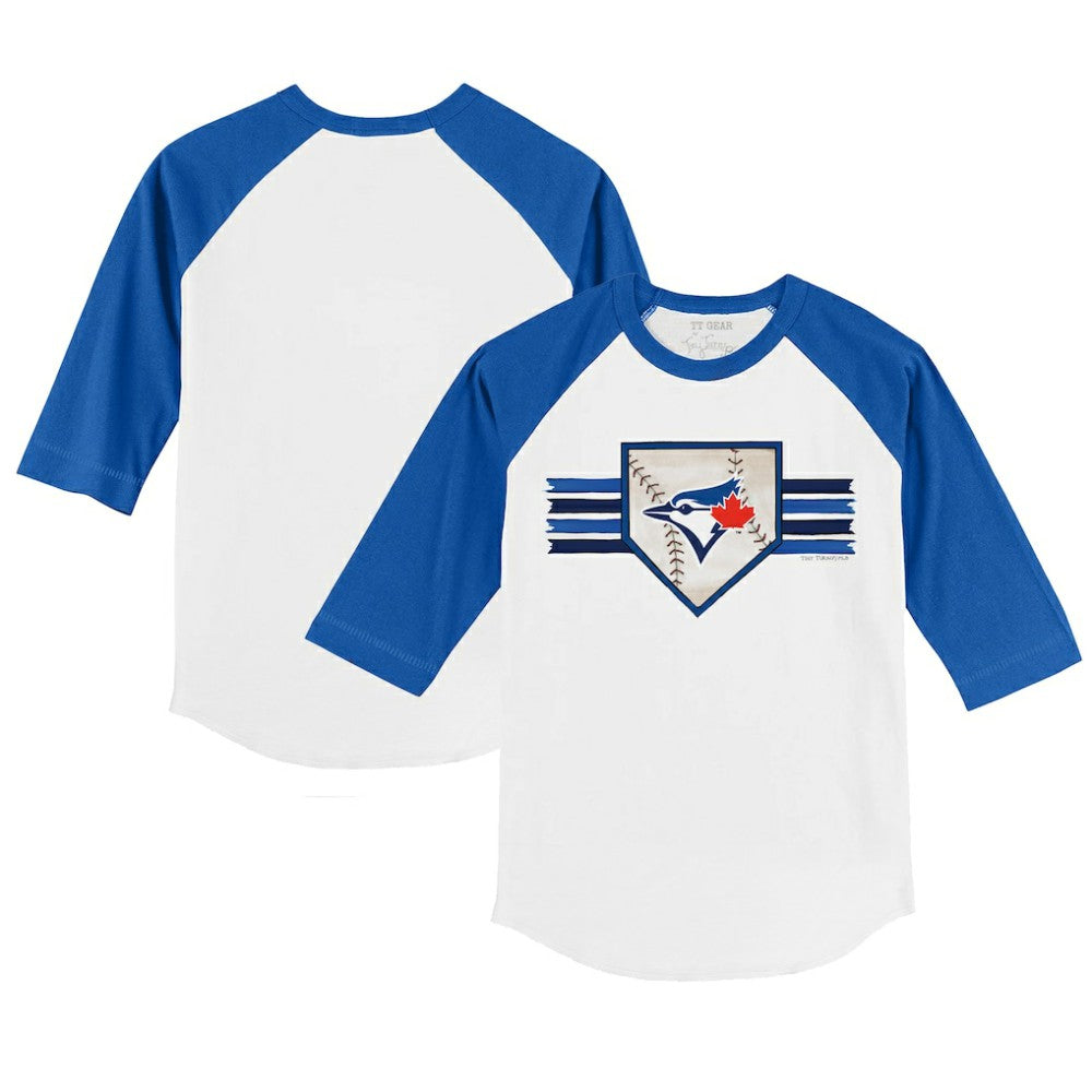 Toronto Blue Jays Tiny Turnip Youth Base Stripe 3/4-Sleeve Raglan T-Shirt White/Royal