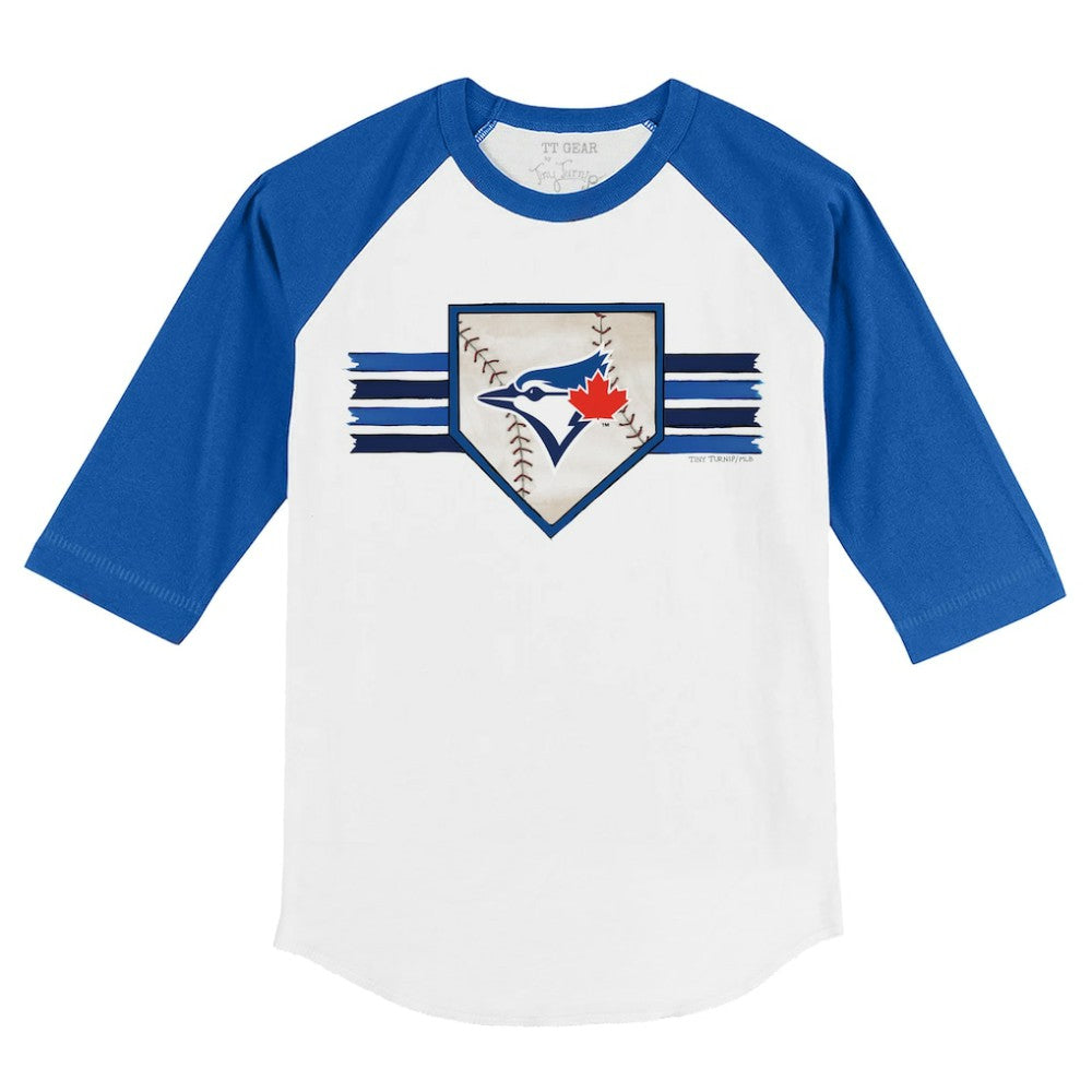 Toronto Blue Jays Tiny Turnip Youth Base Stripe 3/4-Sleeve Raglan T-Shirt White/Royal