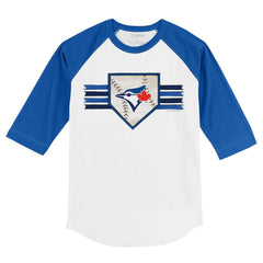 Toronto Blue Jays Tiny Turnip Youth Base Stripe 3/4-Sleeve Raglan T-Shirt White/Royal
