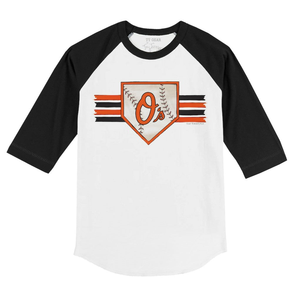 Baltimore Orioles Tiny Turnip Youth Base Stripe 3/4-Sleeve Raglan T-Shirt White/Black