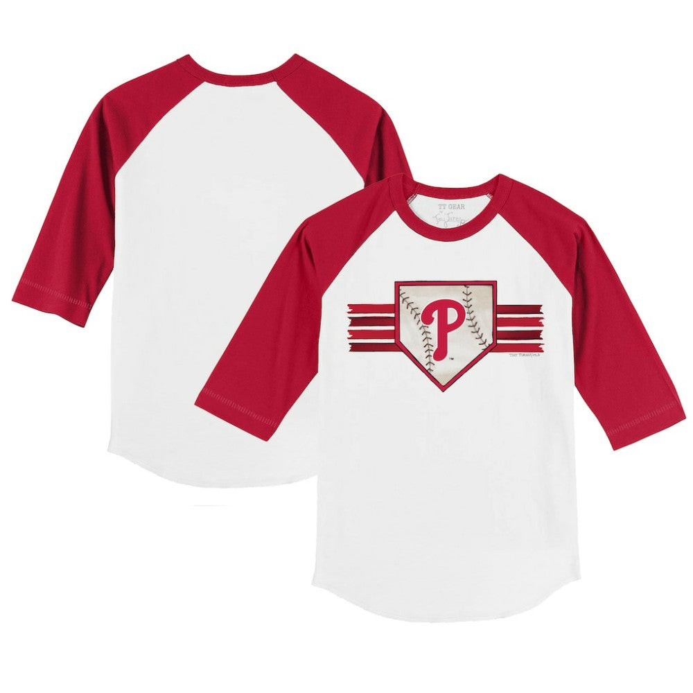 Philadelphia Phillies Tiny Turnip Youth Base Stripe 3/4-Sleeve Raglan T-Shirt White/Red