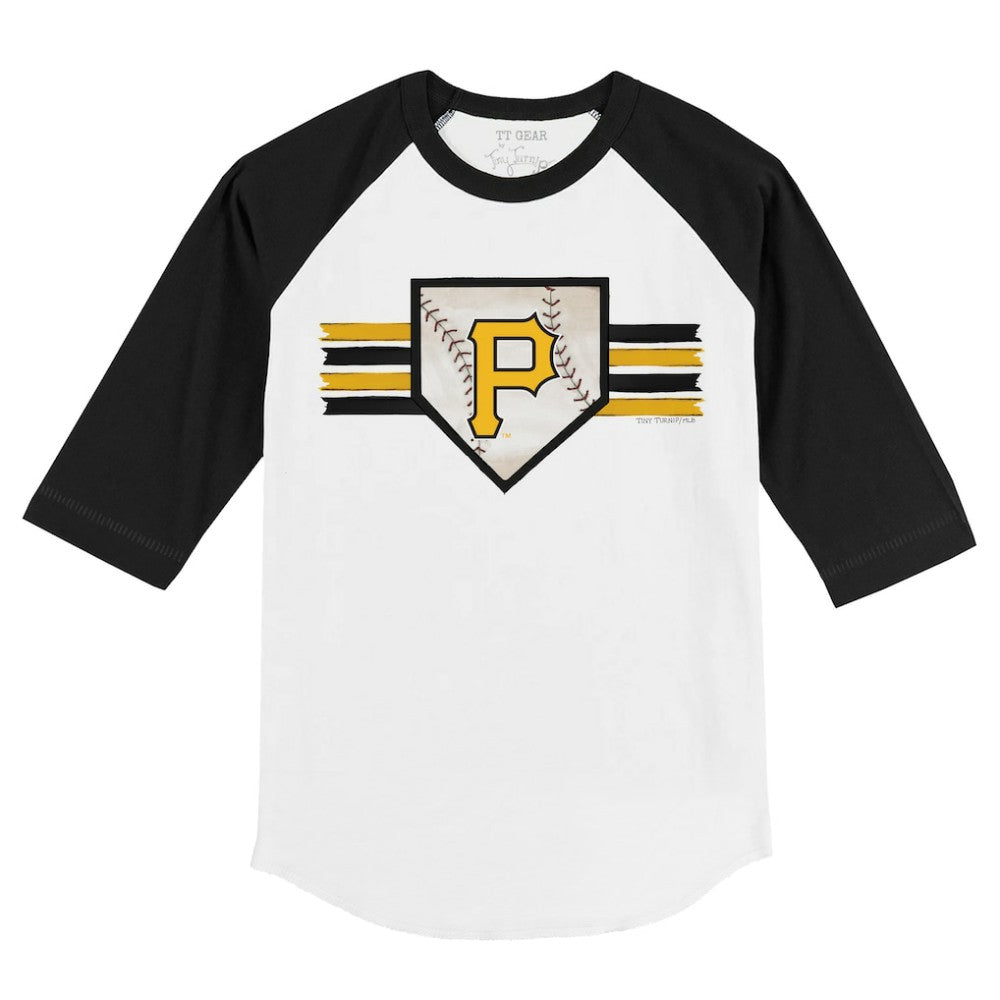 Pittsburgh Pirates Tiny Turnip Youth Base Stripe 3/4-Sleeve Raglan T-Shirt White/Black