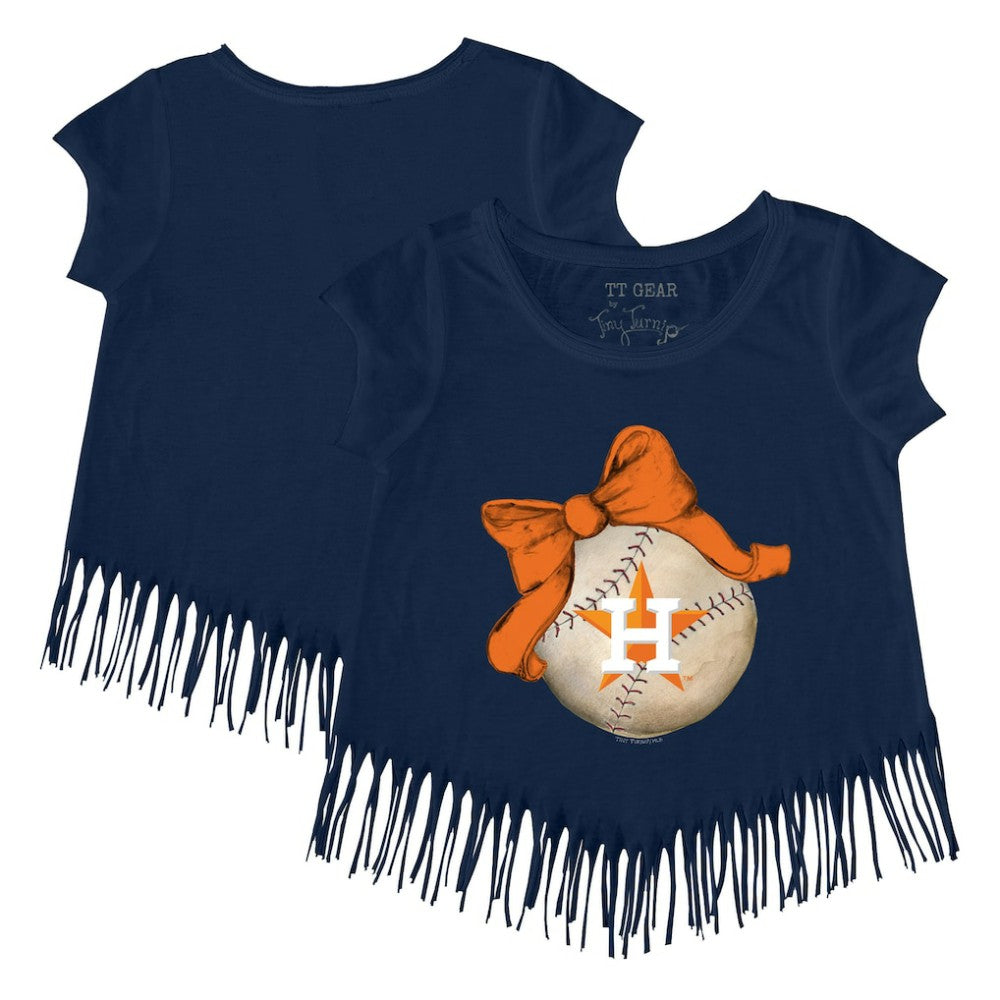 Houston Astros Tiny Turnip Girls Youth Baseball Bow Fringe T-Shirt Navy