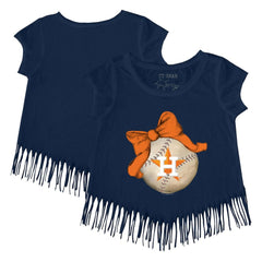 Houston Astros Tiny Turnip Girls Youth Baseball Bow Fringe T-Shirt Navy