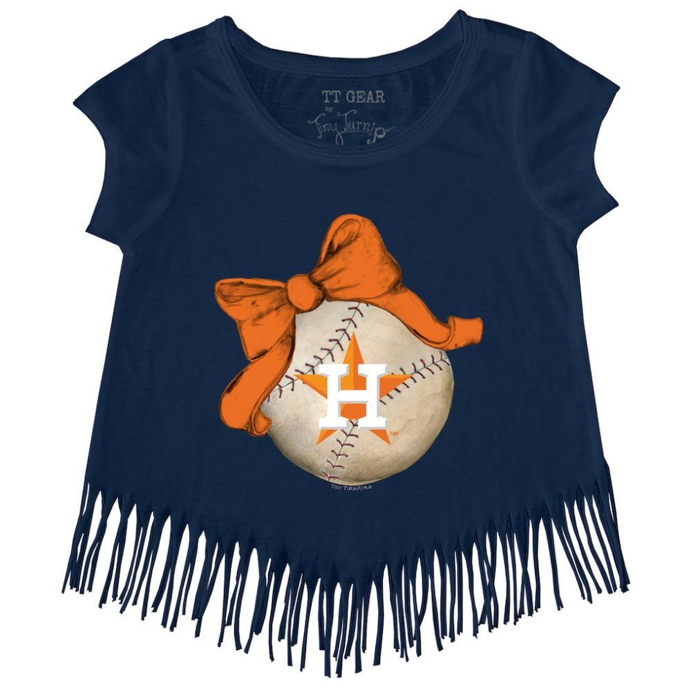 Houston Astros Tiny Turnip Girls Youth Baseball Bow Fringe T-Shirt Navy