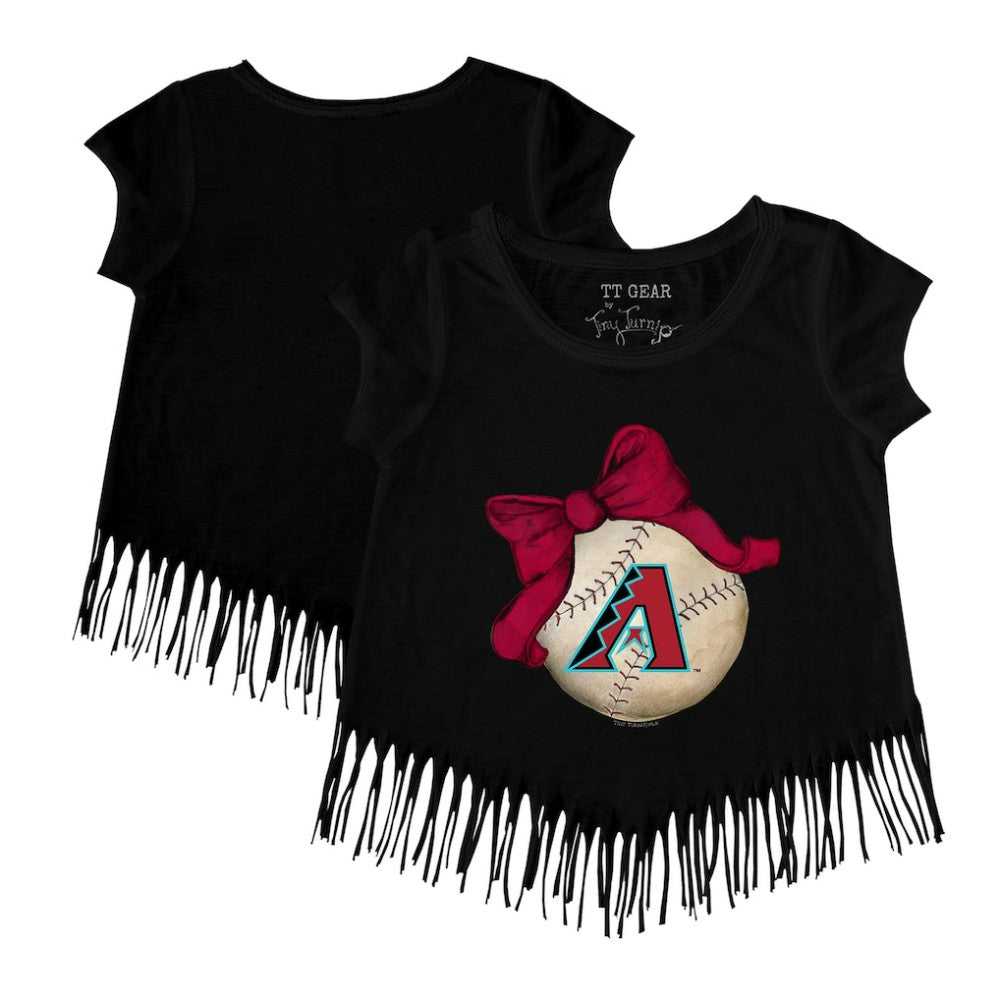 Arizona Diamondbacks Tiny Turnip Girls Youth Baseball Bow Fringe T-Shirt Black