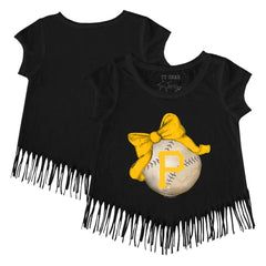 Pittsburgh Pirates Tiny Turnip Girls Youth Baseball Bow Fringe T-Shirt Black